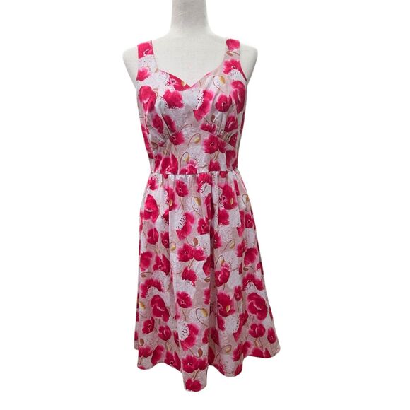 Retrolicious Vintage Pink Tulips Cotton Fit & Flare Dress Retro Style Size M USA - Picture 10 of 10